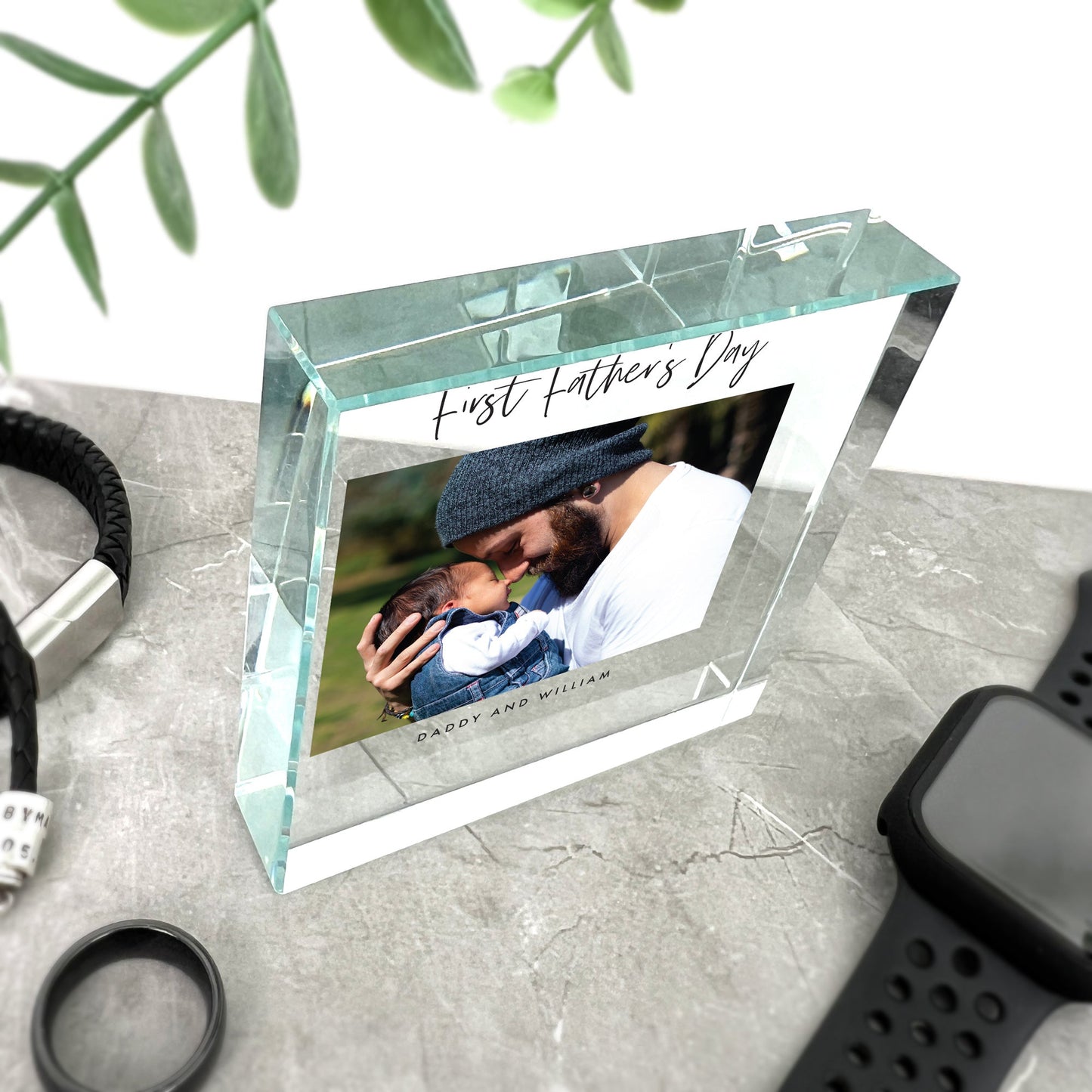 Personalised First Father's Day Photo Crystal Token