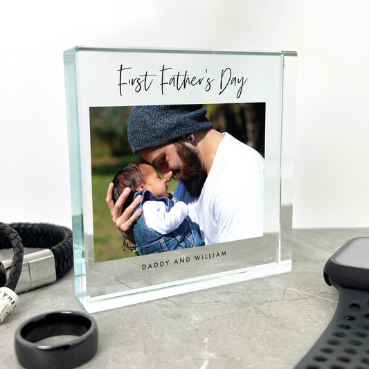 Personalised First Father's Day Photo Crystal Token