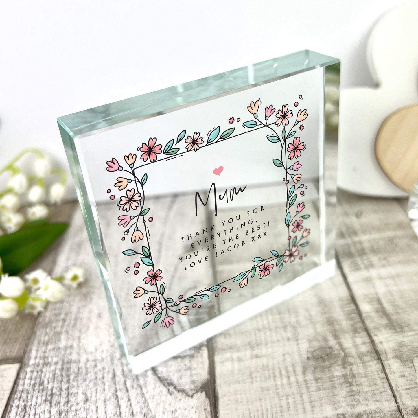 Personalised Any Message Flowers Crystal Token