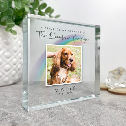 Personalised Pet Memorial Rainbow Bridge Photo Crystal Token