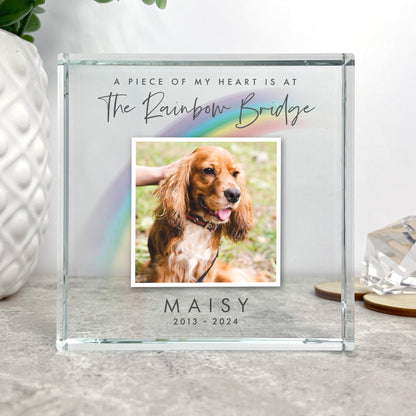 Personalised Pet Memorial Rainbow Bridge Photo Crystal Token