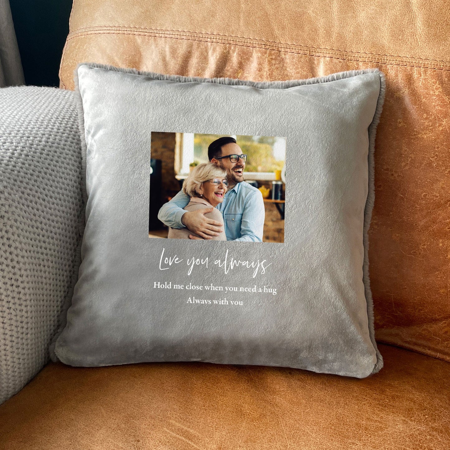 Personalised One Photo Memorial Ashes Faux Fur Cuddle Cushion