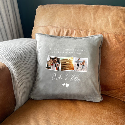 Personalised Couples Three Photo Faux Fur Cuddle Cushion