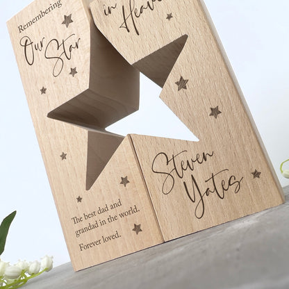 Personalised Solid Wooden Memorial Star Tea Light Holders