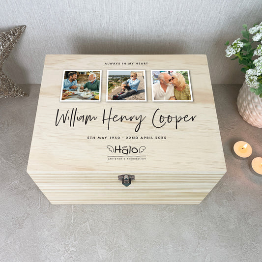 Personalised Three Photo Halo Charity Box 30cm