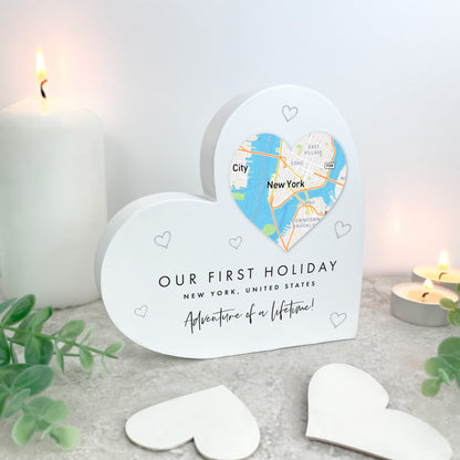 Personalised Map Location Heart White Freestanding Heart