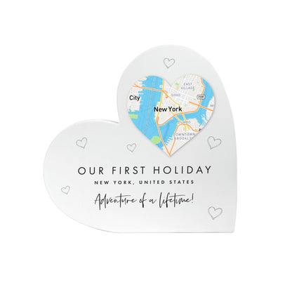 Personalised Map Location Heart White Freestanding Heart