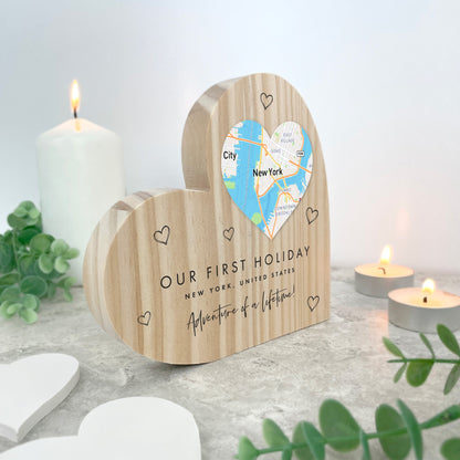 Personalised Map Location Heart Wooden Freestanding Heart