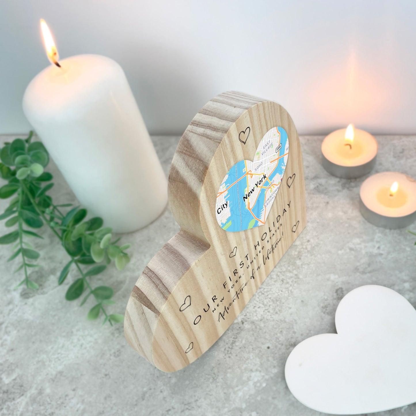 Personalised Map Location Heart Wooden Freestanding Heart