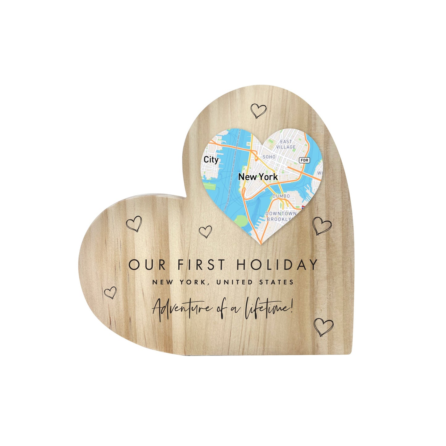 Personalised Map Location Heart Wooden Freestanding Heart