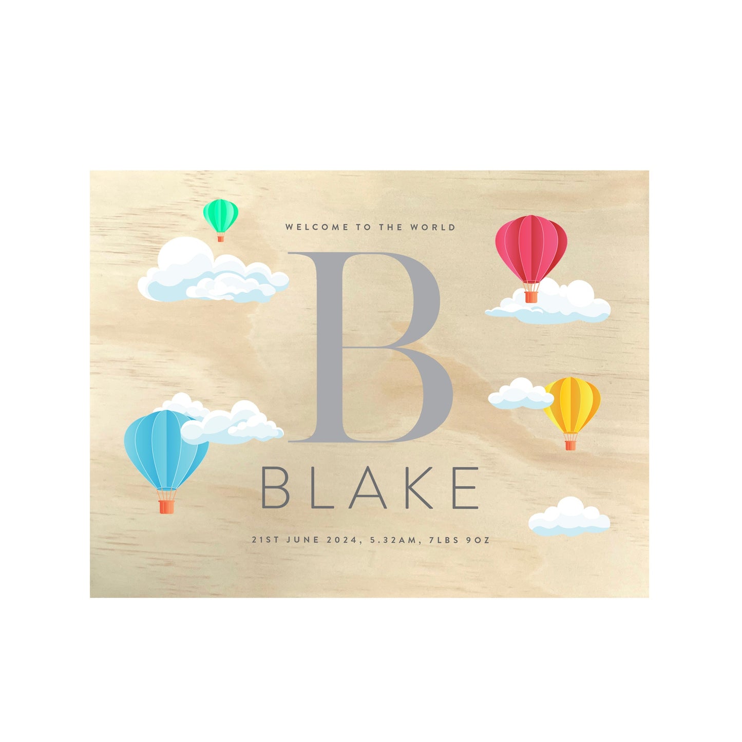 Personalised Hot Air Balloon New Baby Keepsake Box - 5 Sizes (16cm | 20cm | 26cm | 30cm | 36cm)