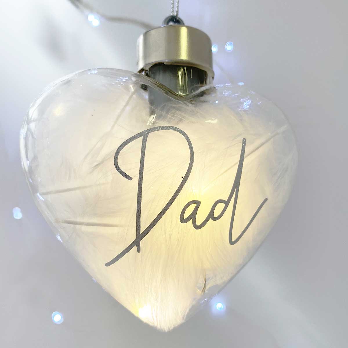 Personalised Feather Filled LED Hanging Glass Heart