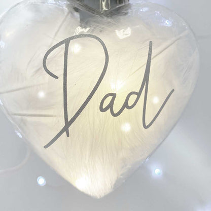 Personalised Feather Filled LED Hanging Glass Heart