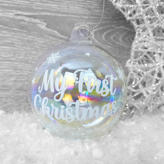 Personalised Baby's 'My First Christmas' Iridescent Glass Bauble