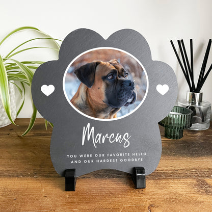 Personalised Paw Shaped Pet One Photo Slate With Stand 20cm