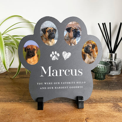 Personalised Paw Shaped Pet Photo Slate With Stand 20cm