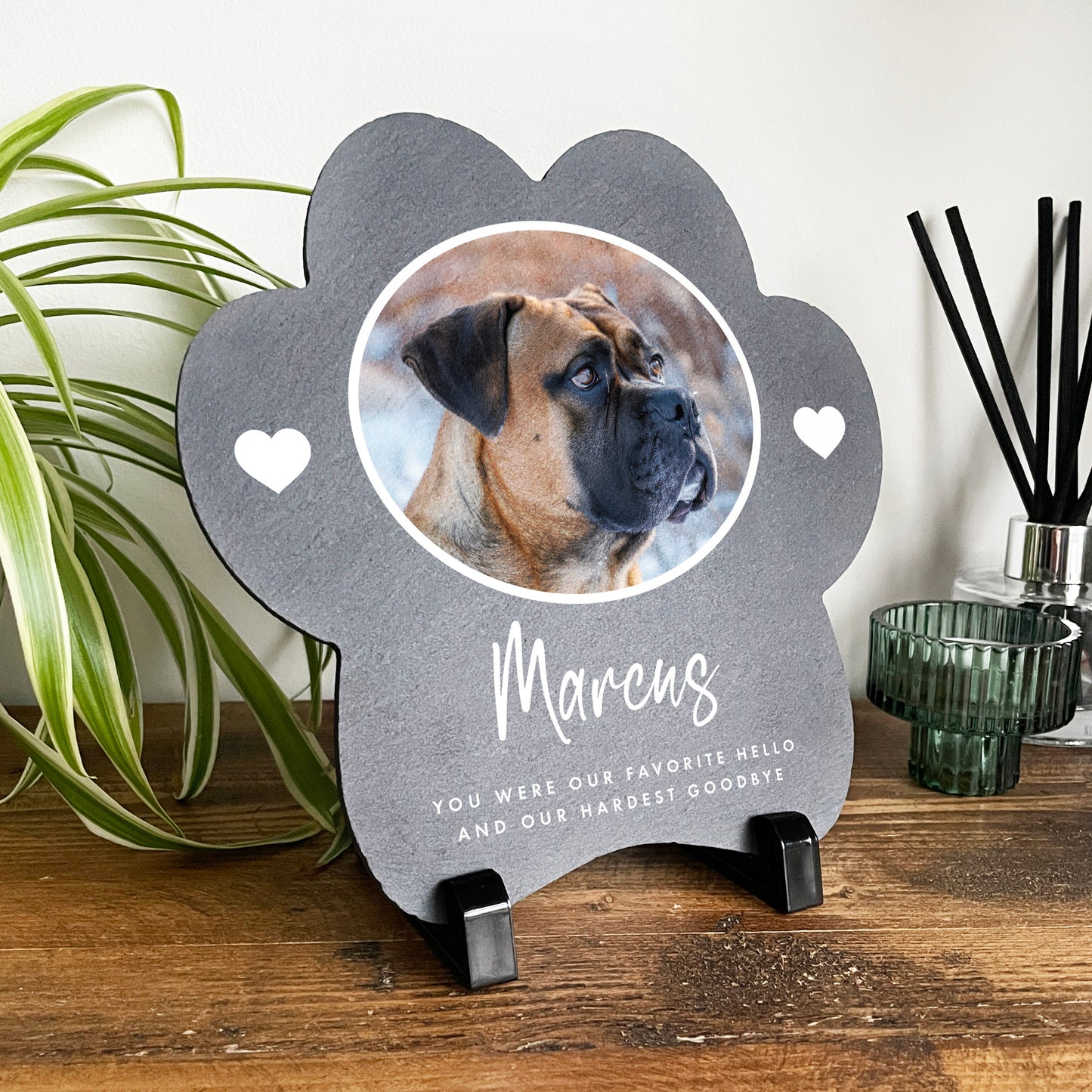 Personalised Paw Shaped Pet One Photo Slate With Stand 20cm