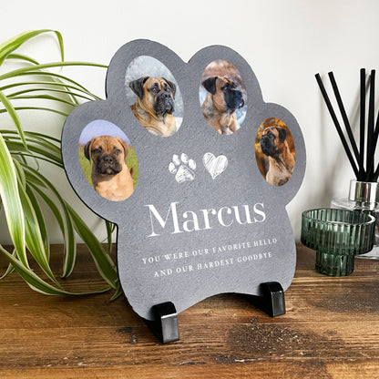 Personalised Paw Shaped Pet Photo Slate With Stand 20cm