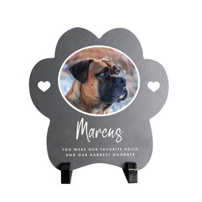 Personalised Paw Shaped Pet One Photo Slate With Stand 20cm