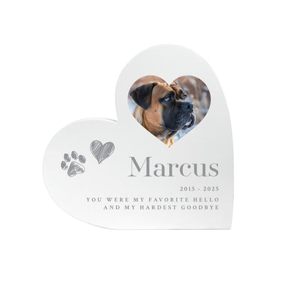 Personalised Sketch Pet Photo White Freestanding Heart