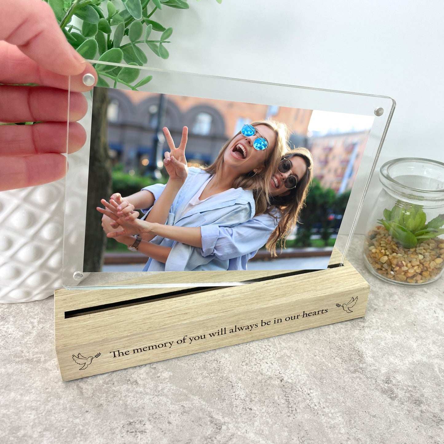 Personalised Memorial Doves Wooden Base 6x4" Photo Frame