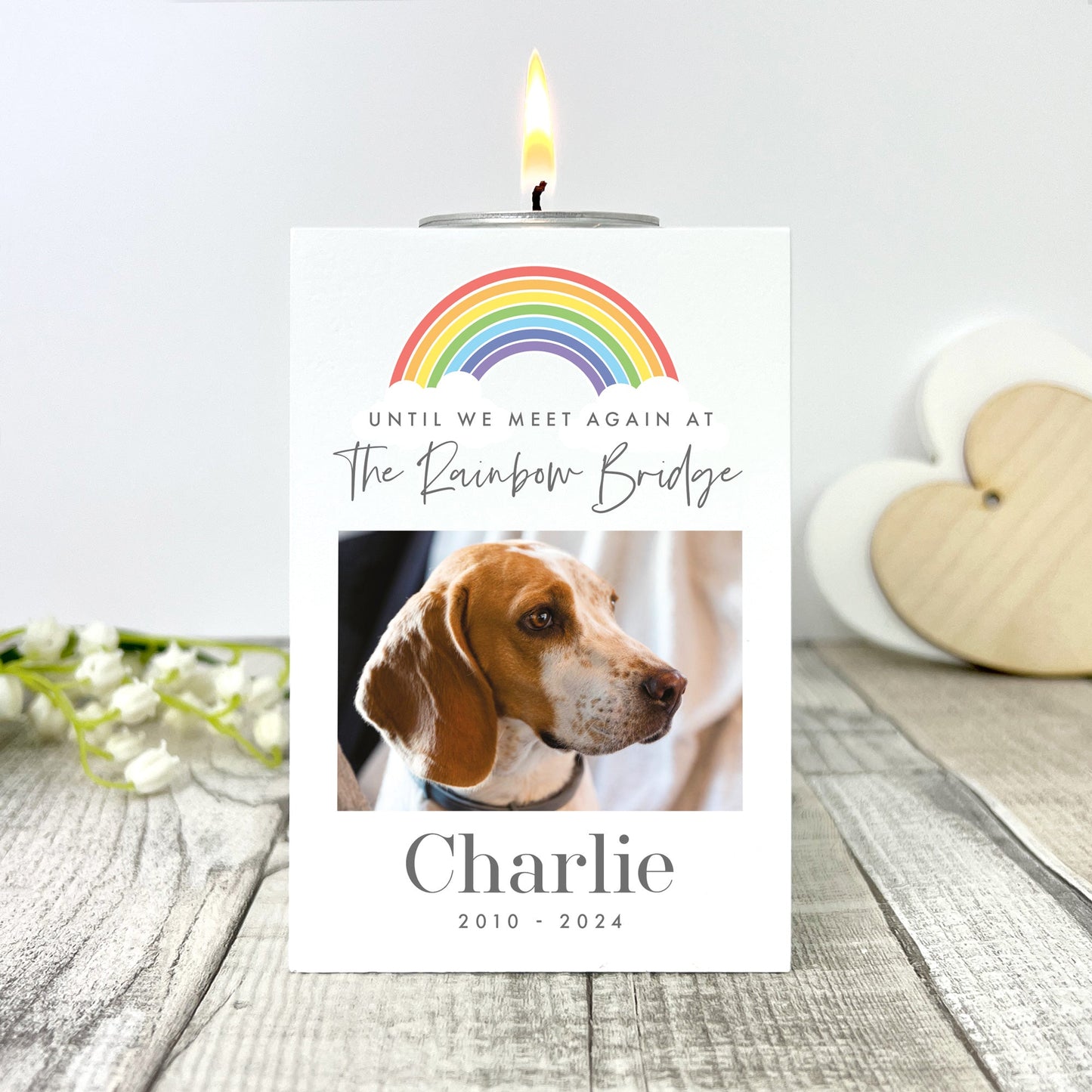 Personalised Until We Meet Again Pet Memorial Photo White Tea Light Holder