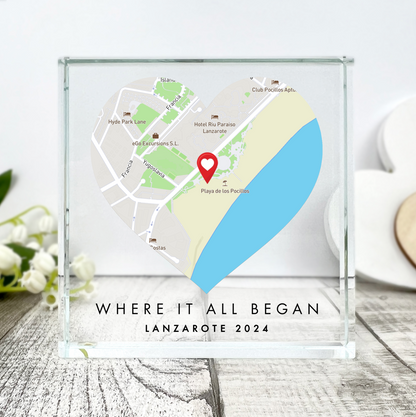 Personalised Map Location Heart Crystal Token