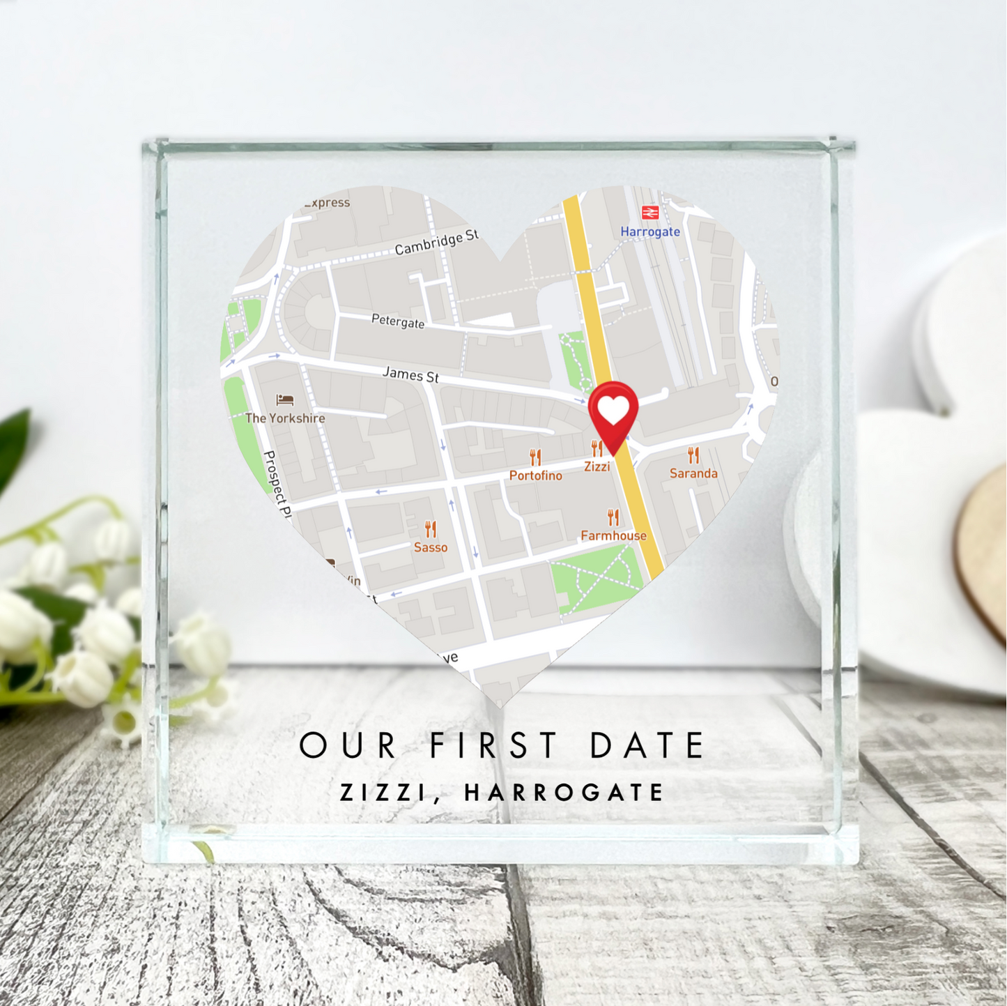 Personalised Map Location Heart Crystal Token