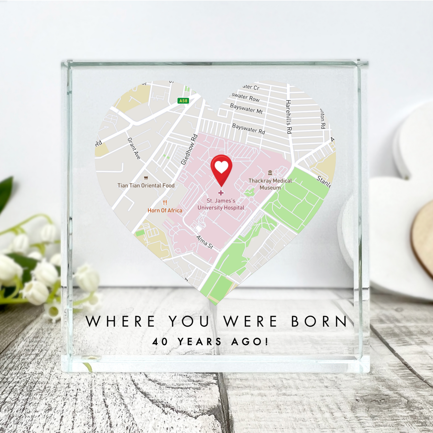 Personalised Map Location Heart Crystal Token