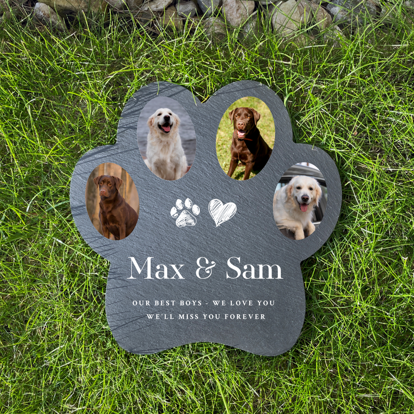 Personalised Slate Pet Photo Paw Shaped Grave Marker 20 x 20cm