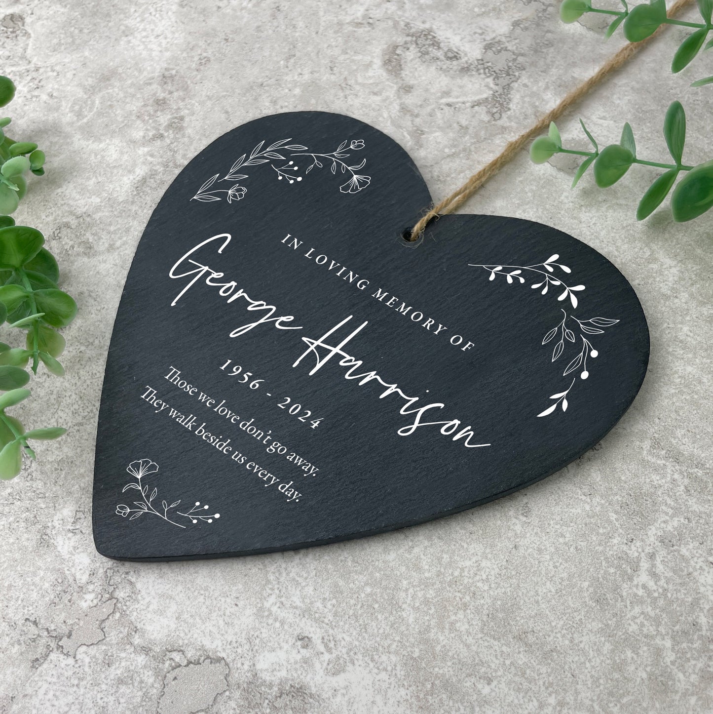 Personalised Wreath Memorial Slate Hanging Heart Decoration 15 x 16cm