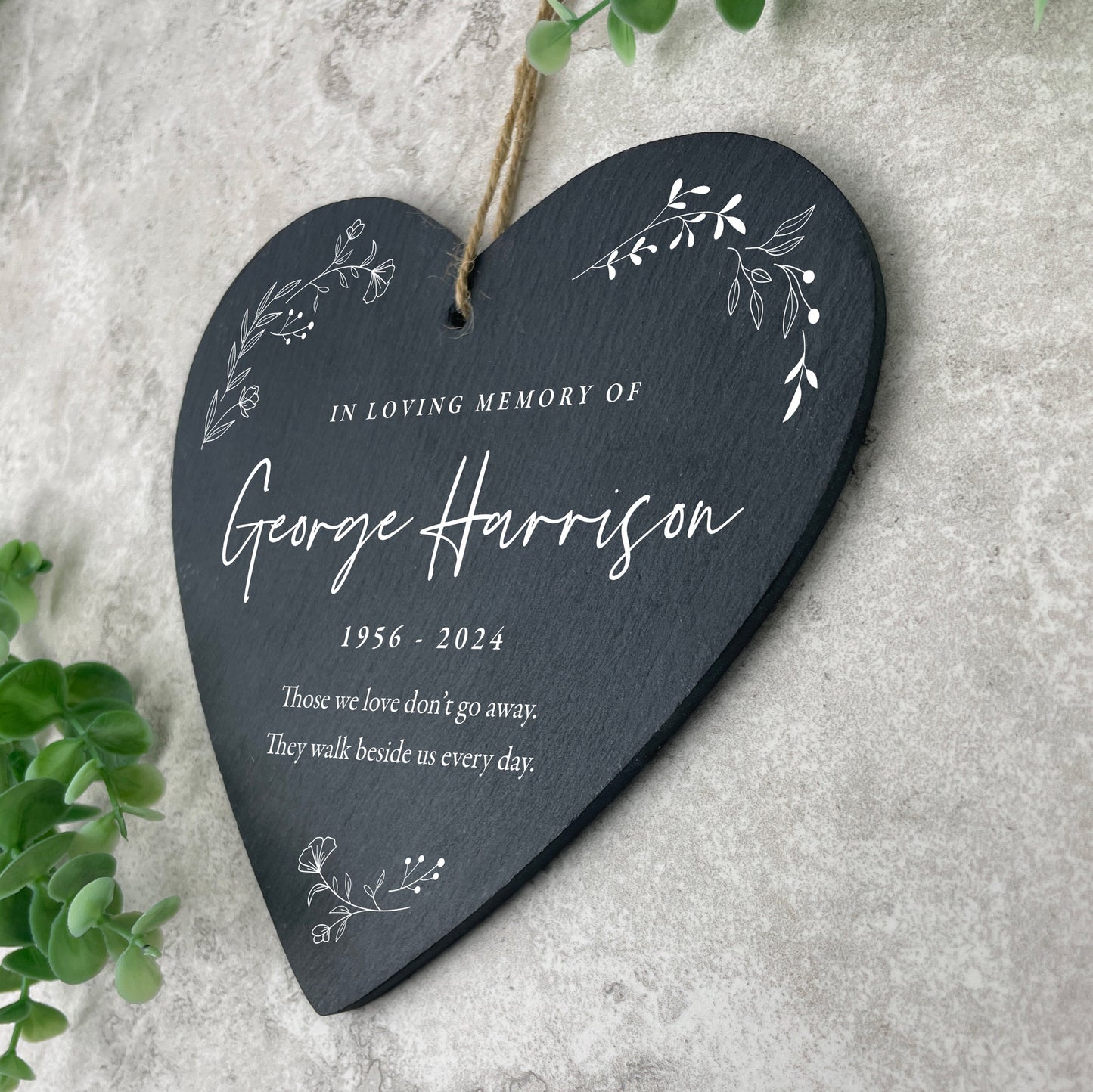 Personalised Wreath Memorial Slate Hanging Heart Decoration 15 x 16cm