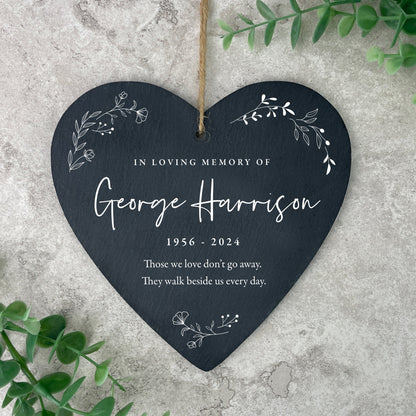 Personalised Wreath Memorial Slate Hanging Heart Decoration 15 x 16cm