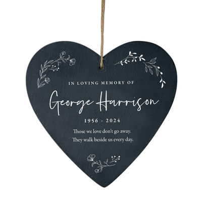 Personalised Wreath Memorial Slate Hanging Heart Decoration 15 x 16cm