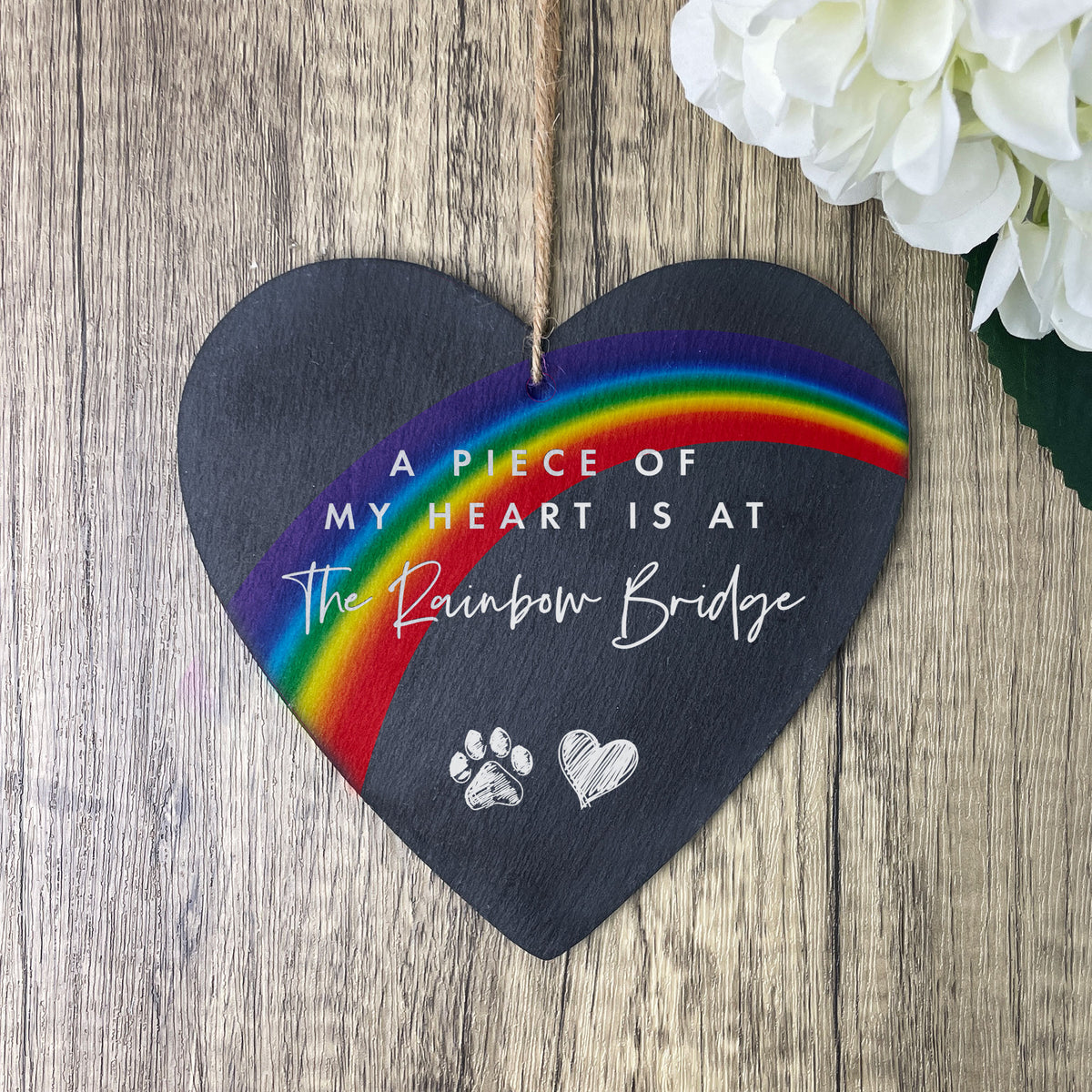 Rainbow Bridge Slate Hanging Heart - Carton of 10