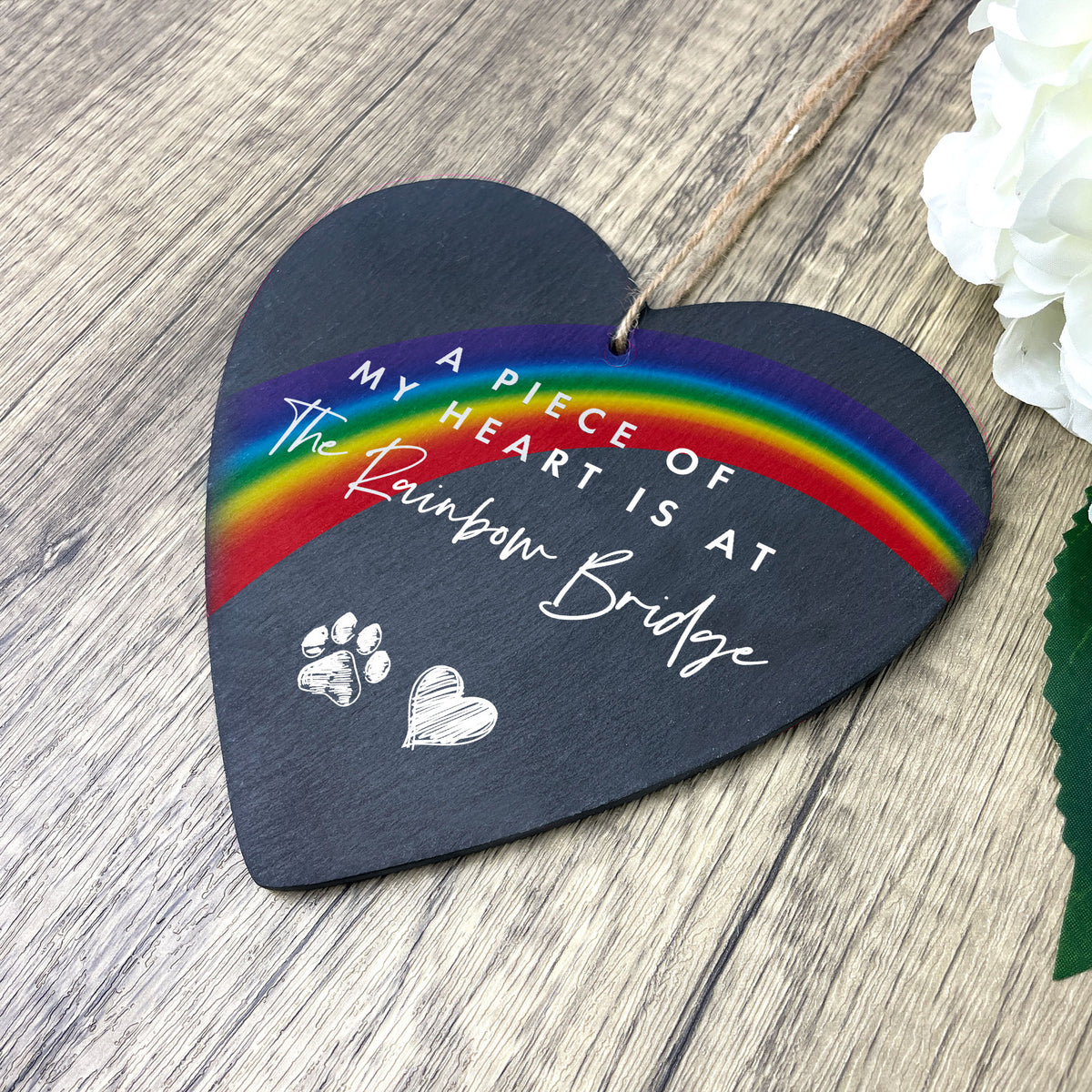 Rainbow Bridge Slate Hanging Heart - Carton of 10