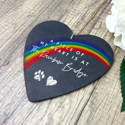 Rainbow Bridge Slate Hanging Heart - Carton of 10
