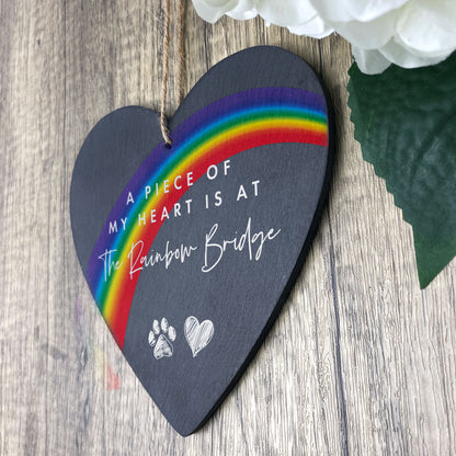 Rainbow Bridge Slate Hanging Heart - Carton of 10