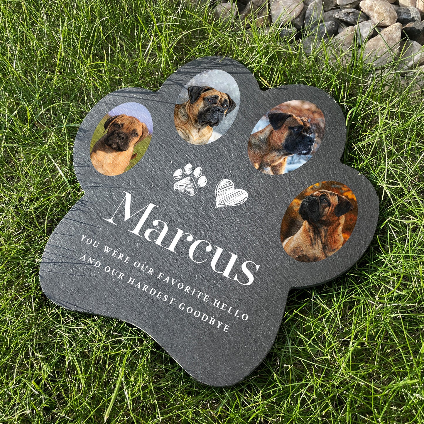 Personalised Slate Pet Photo Paw Shaped Grave Marker 20 x 20cm