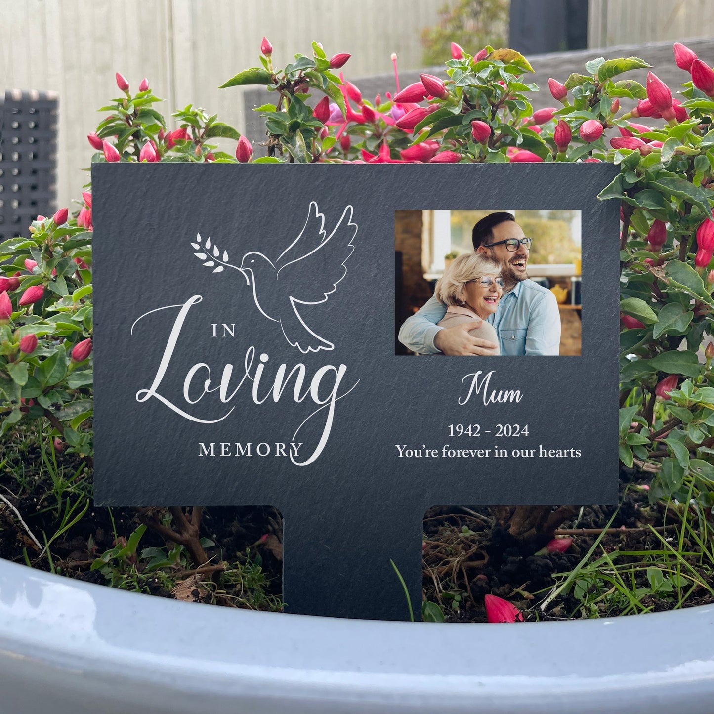 Personalised Large In Loving Memory Dove Photo Slate Plant Marker