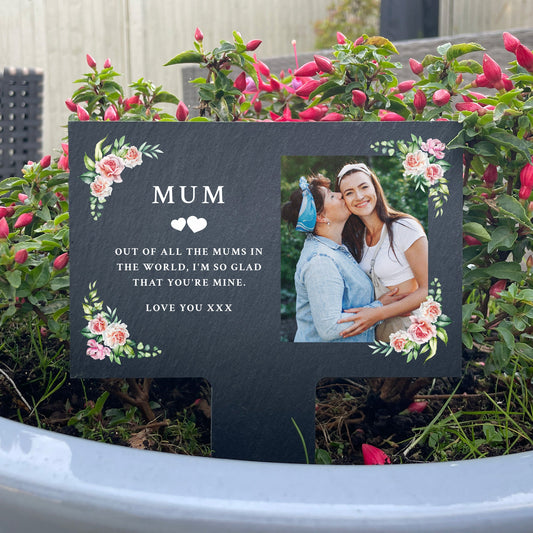 Personalised Any Message Pink Floral Plant / Garden Marker