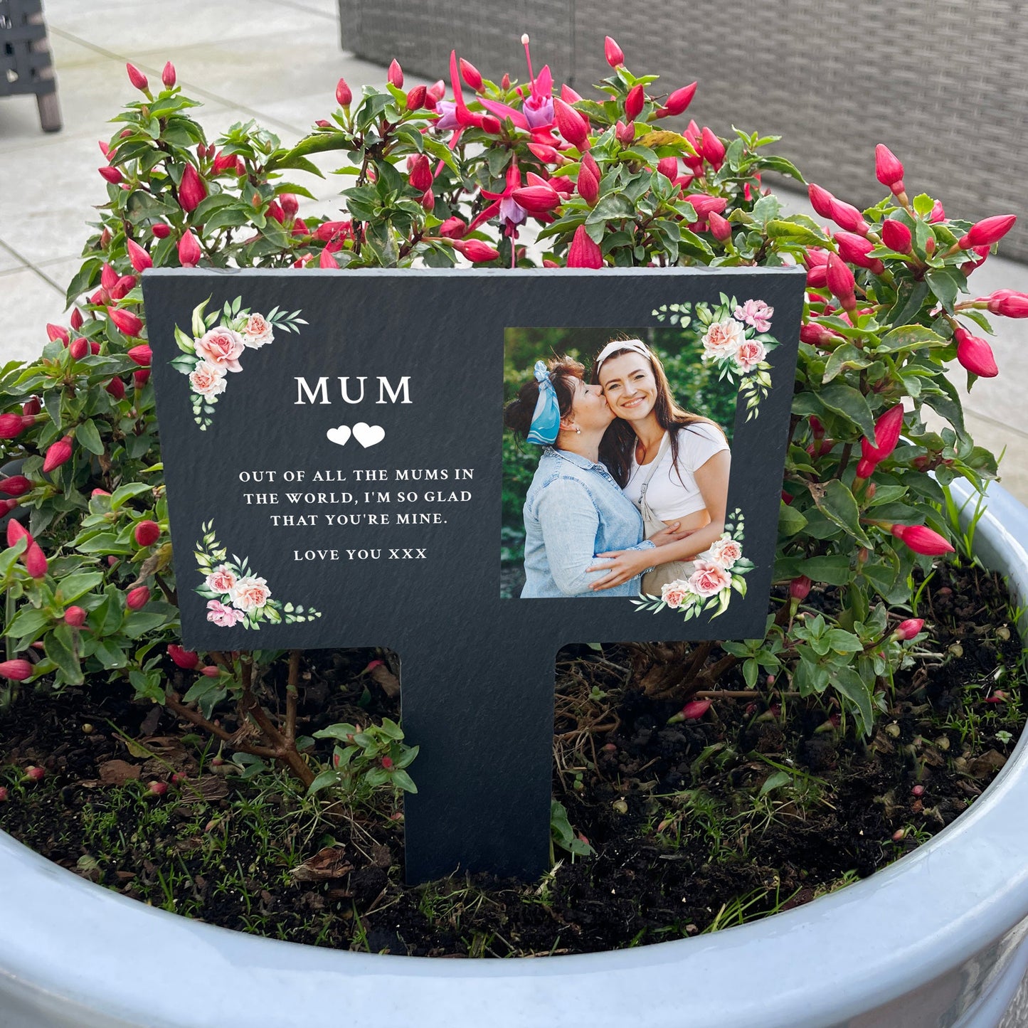 Personalised Any Message Pink Floral Plant / Garden Marker