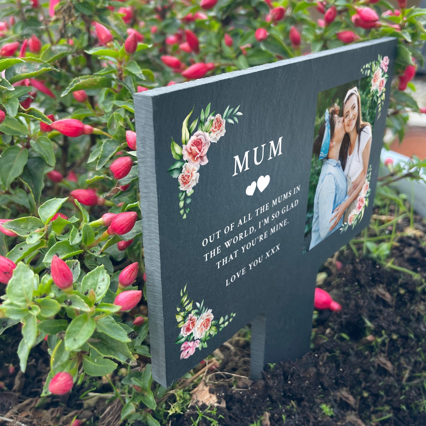 Personalised Any Message Pink Floral Plant / Garden Marker