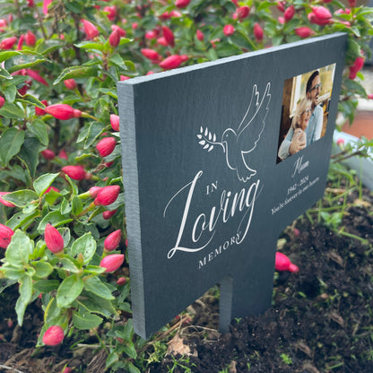 Personalised Large In Loving Memory Dove Photo Slate Plant Marker