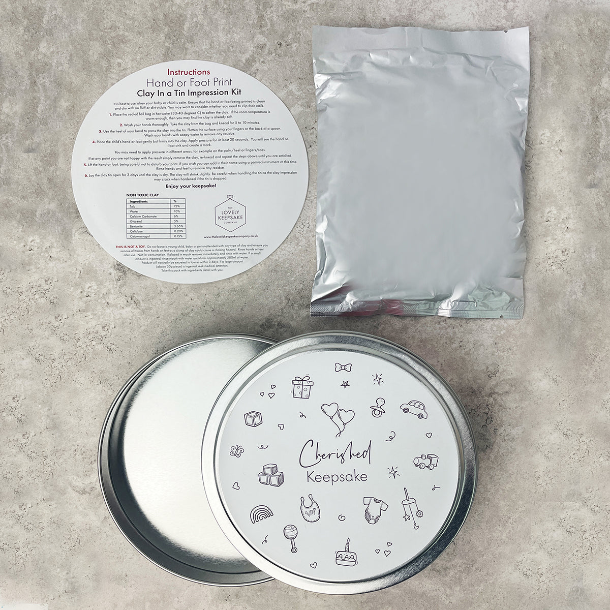 Baby Hand or Foot Print Clay Impression Tin