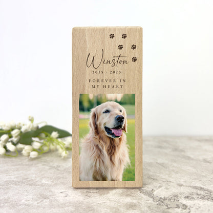 Personalised Solid Wooden Photo Pet Memorial Tea Light Holder