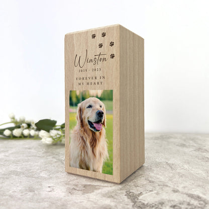 Personalised Solid Wooden Photo Pet Memorial Tea Light Holder