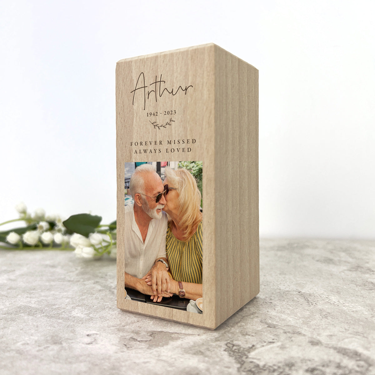 Personalised Solid Wooden Photo Memorial Tea Light Holder