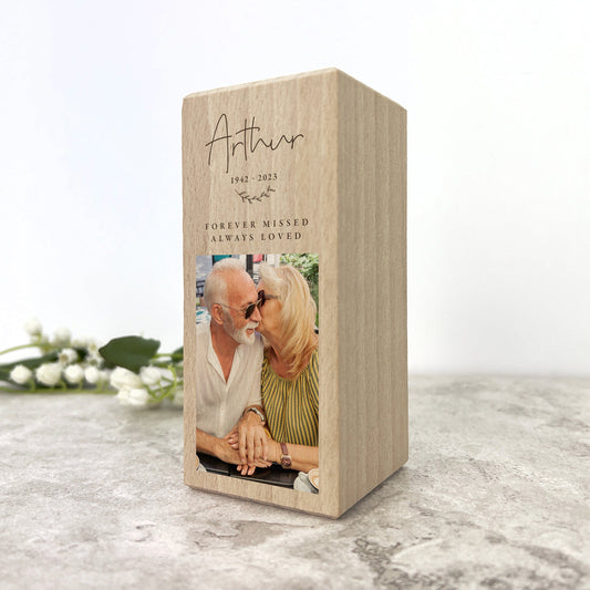 Personalised Solid Wooden Photo Memorial Tea Light Holder