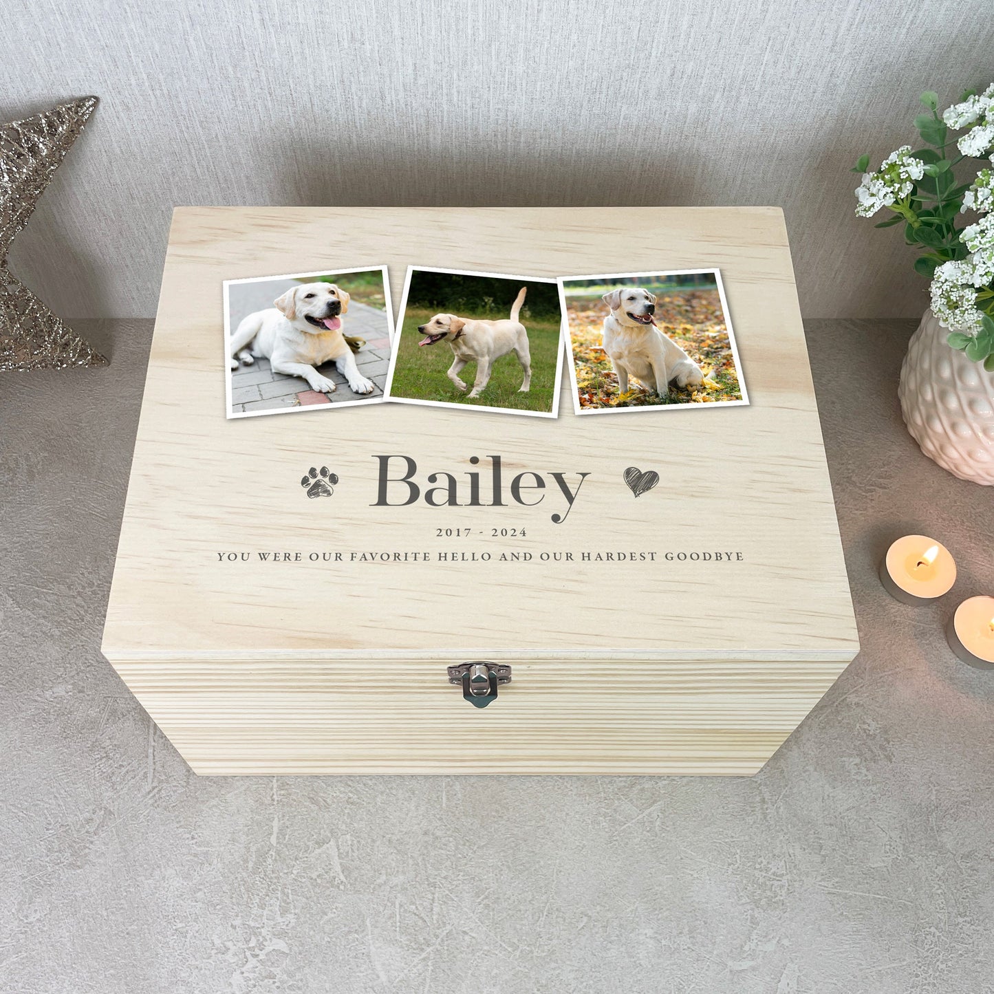 Personalised Three Photo Pet Memorial Keepsake Box - 5 Sizes